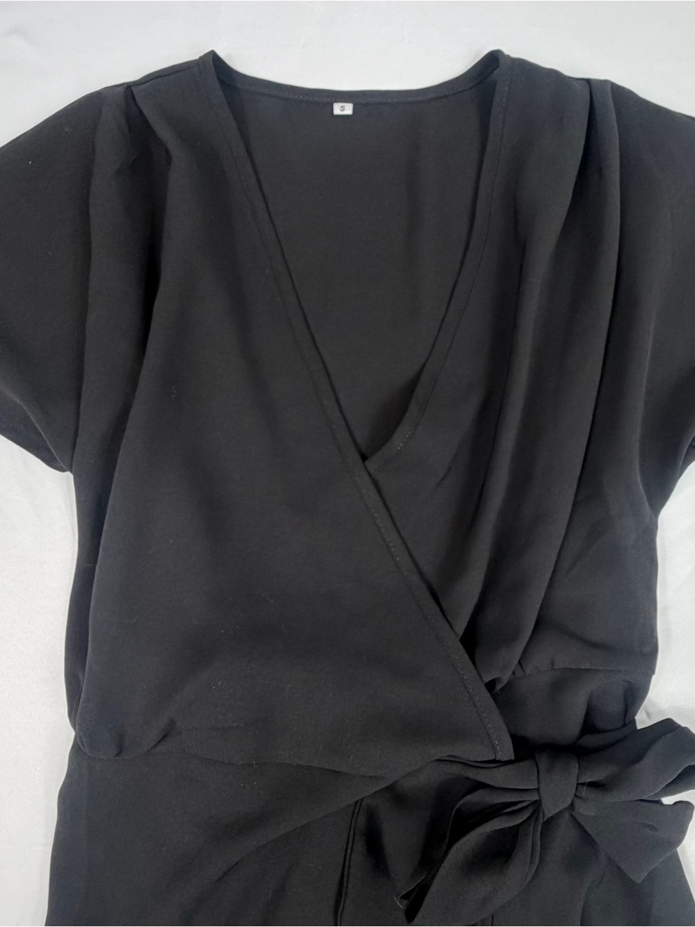 Black Wrap Mini Dress Size S Flutter Sleeve Tie Waist V-Neck